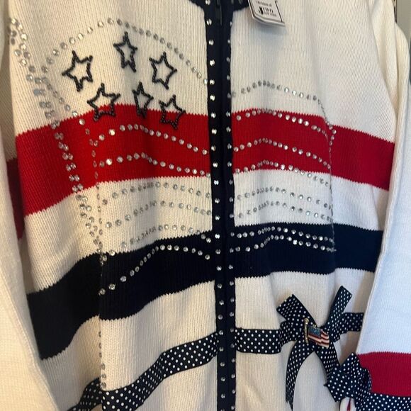 Storybook Knits NWT White Cardigan with ribbons and crystal embellishments 1X - Picture 2 of 9